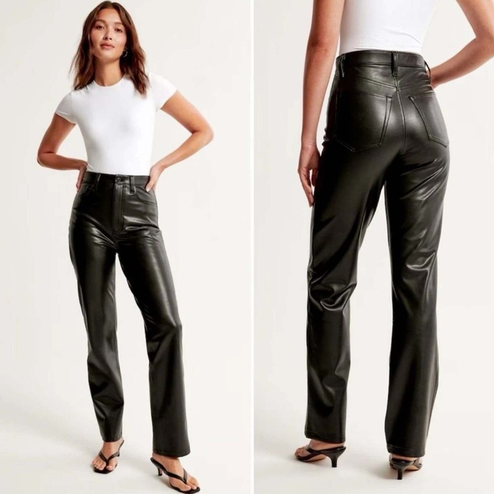 Abercrombie‎ & Fitch Curve Love 90s Straight Ultra High Rise Vegan Leather 2 S